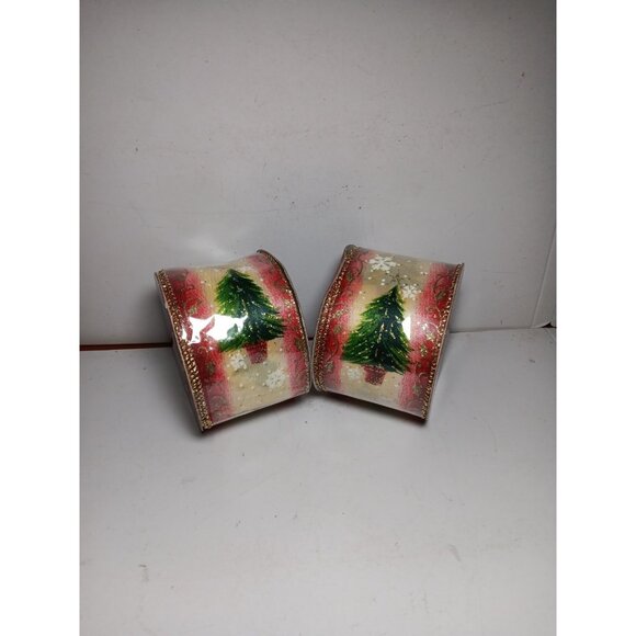 Wire Edged Ribbon Christmas Tree Pattern 2.5" wide 20yd 2 Rolls Craft Gift Wrap - Picture 6 of 8